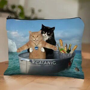 “Catanic” Cosmetic Bag Jack & Rose Cats in Titantic Pose BRAND-NEW & SO CUTE!